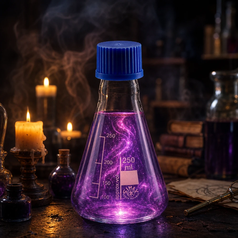 Erlenmeyerkolben 250ml Glas mit blauer Schraubkappe für professionelle Laboranwendungen bei Pacadura.de