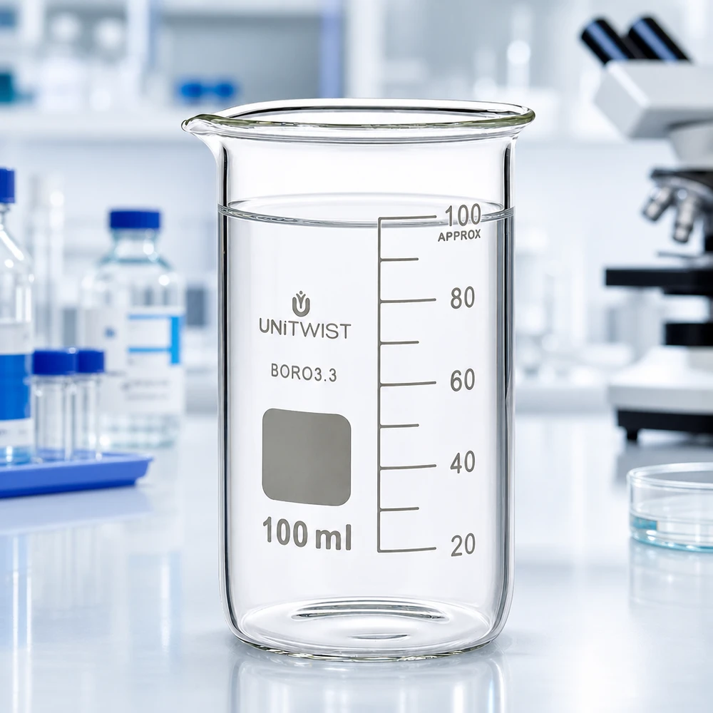 Becherglas 100ml Borosilikat 3.3 hohe Form UNITWIST für professionellen Laboreinsatz bei Pacadura
