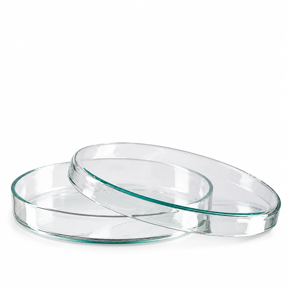 Zwei Petrischalen aus Glas 100x10mm stapelbar für Labor und Mikrobiologie professioneller Einsatz