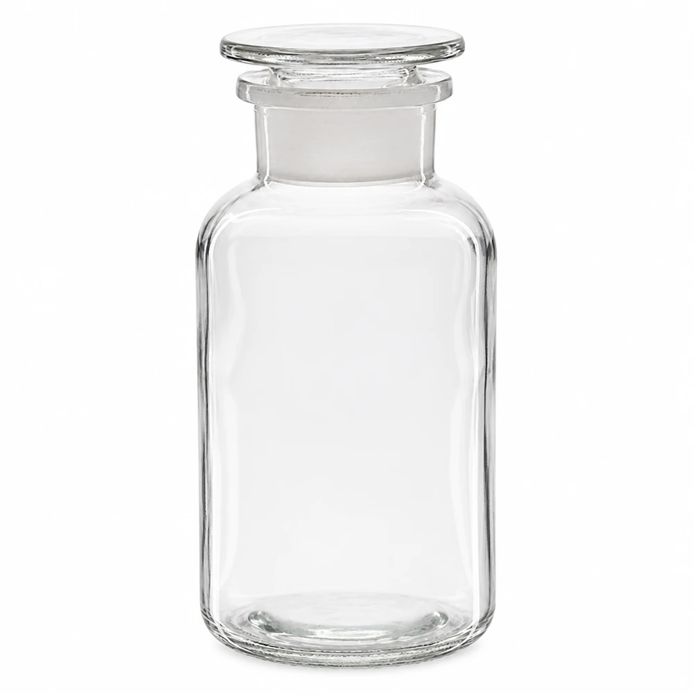 Rundschulterfl. 500ml klar Weithals Glasstopfen Rundschulterflasche 500ml Weithals klar mit Glasstopfen für professionellen Labor- und Gewerbeeinsatz