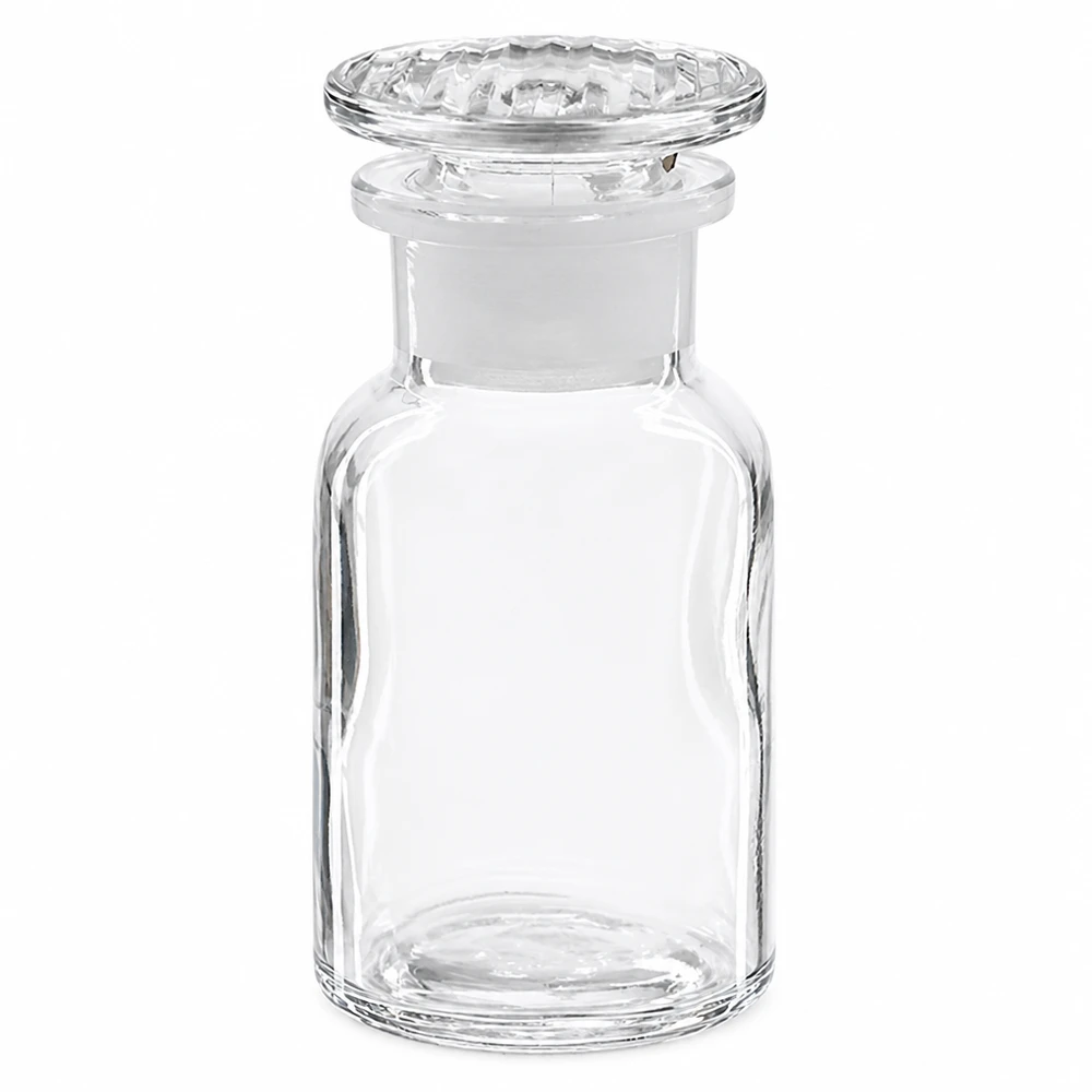 Rundschulterflasche 100ml klar Weithals mit Glasstopfen für professionellen Laboreinsatz