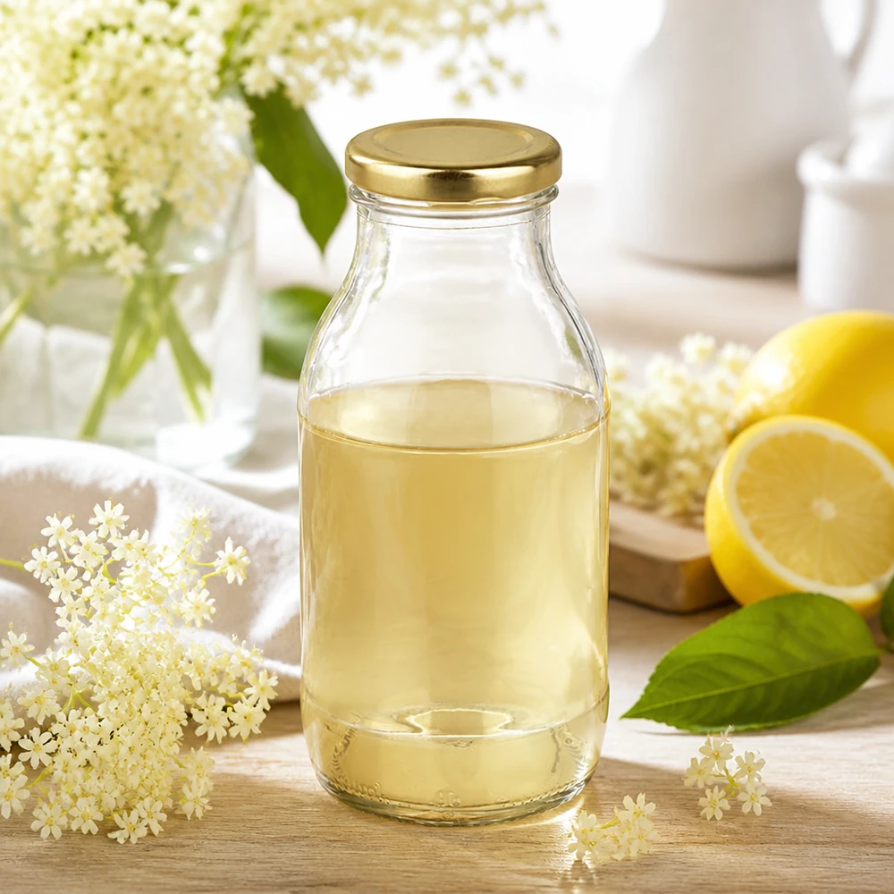 250ml Glasflasche mit goldenem BasicSeal Deckel UniTwist für gewerbliche Abfüllung von Sirup und Säften