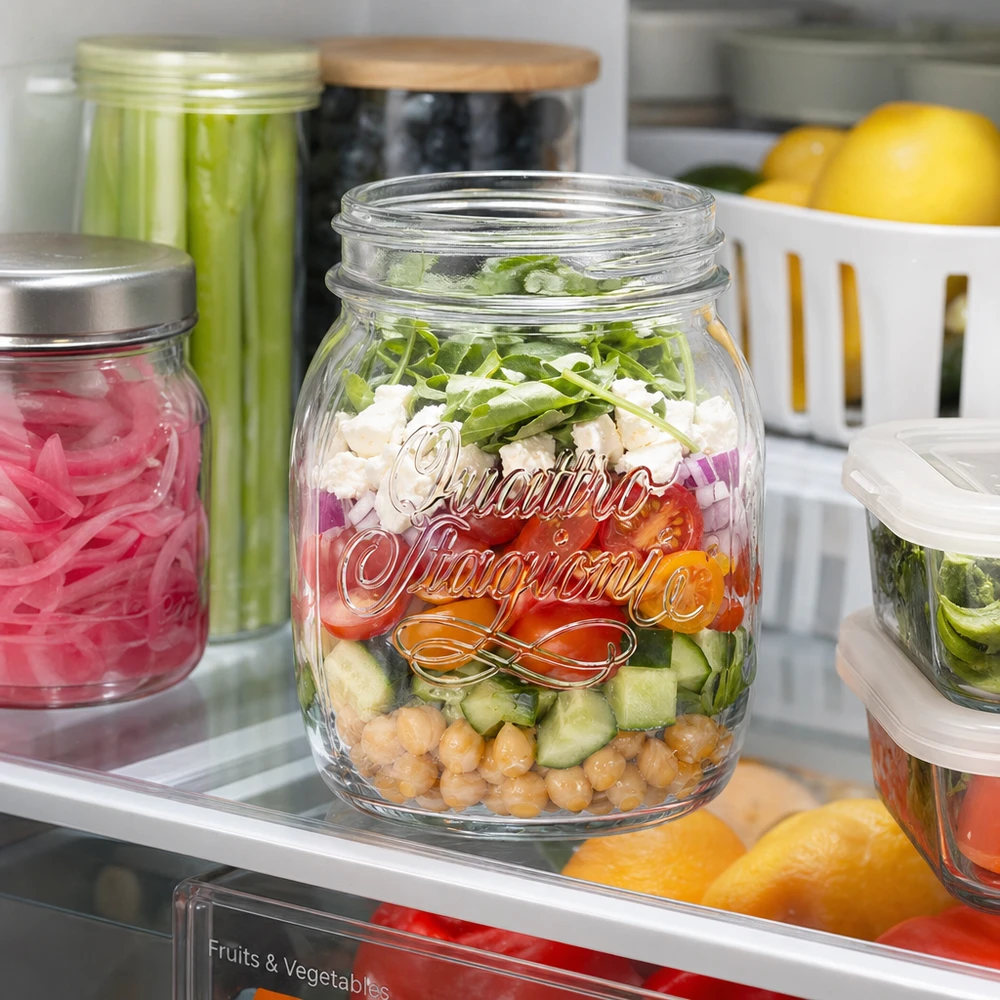 700ml Bormioli Rocco Quattro Stagioni Einmachglas mit Schichtsalat im Kühlschrank für professionelle Lebensmittellagerun