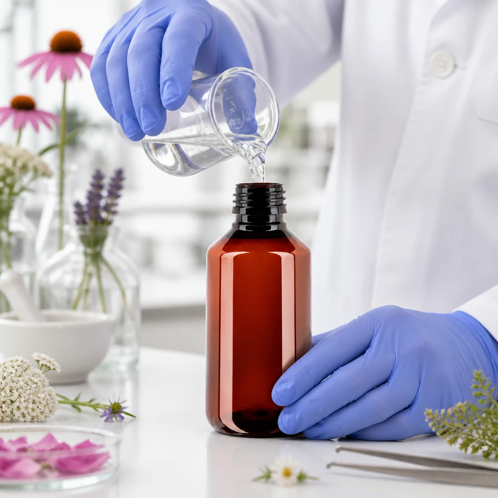 PET Flasche 100ml braun PP28 Gewinde im Labor professioneller Einsatz Pharmaflasche Kunststoff