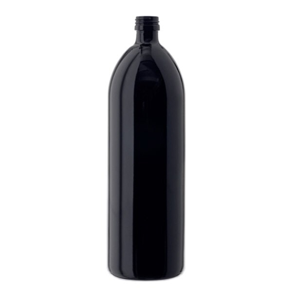 Wasserflasche Violettglas 1000ml rund, DIN PP28Standardverschluss
