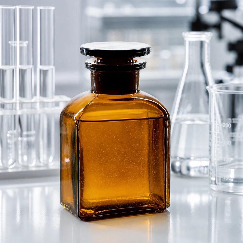 Vierkantflasche 150ml braun Weithals Glasstopfen Vierkantflasche 150ml Braunglas Weithals mit Glasstopfen für professionellen Laboreinsatz Pacadura
