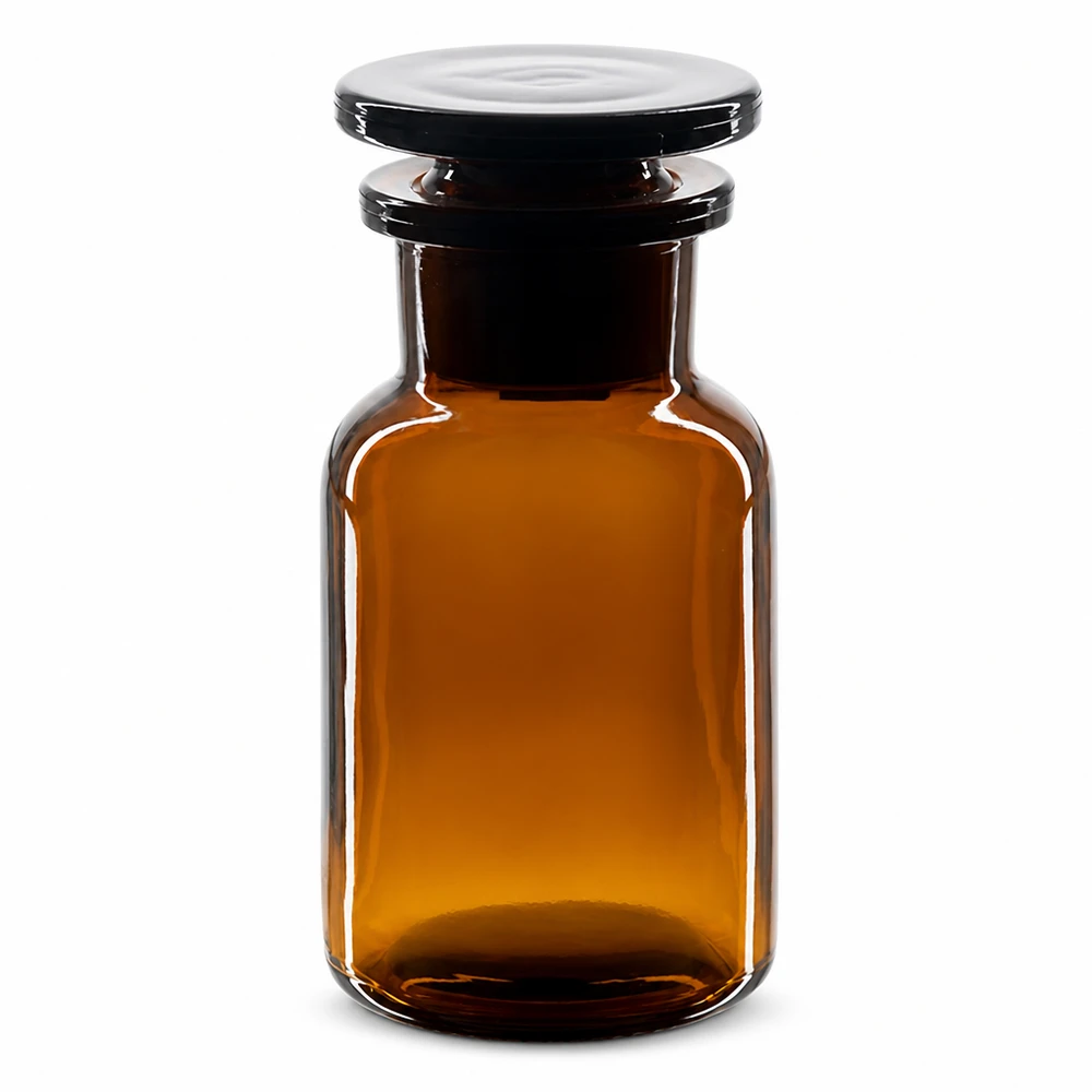 Rundschulterflasche 100ml Braunglas Weithals mit Glasstopfen für professionellen Laboreinsatz