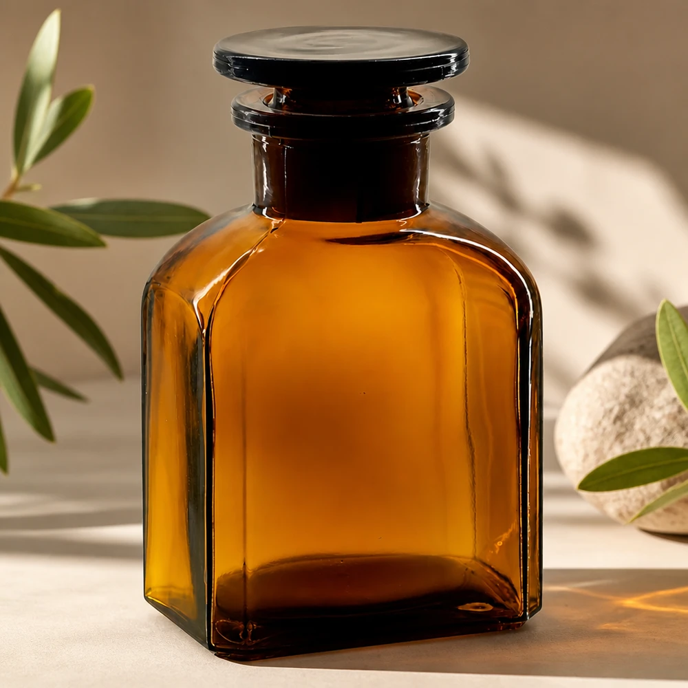 Vierkantflasche 150ml Braunglas Weithals mit Glasstopfen für professionelle Laboranwendungen