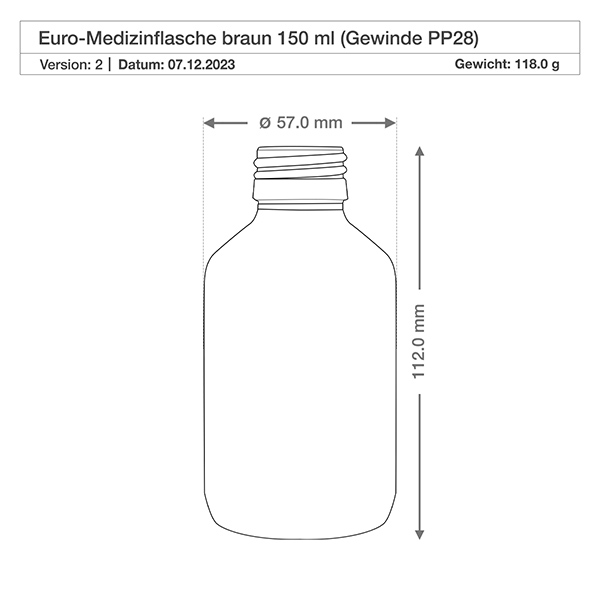 150ml Medizinflasche braun, ohne Verschluss PP28 ApoGlas 150ml Medizinflasche braun, ohne Verschluss PP28 ApoGlas