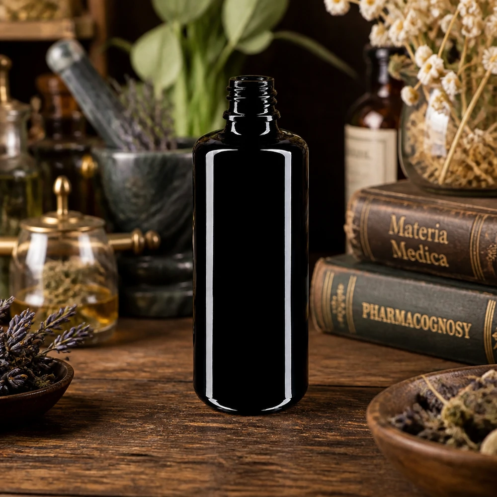 Violettglas Flasche 100ml DIN 18 (Mironglas) 100ml Tropfflasche Orion aus Violettglas Miron für professionellen Einsatz im Fachhandel bei Pacadura.de