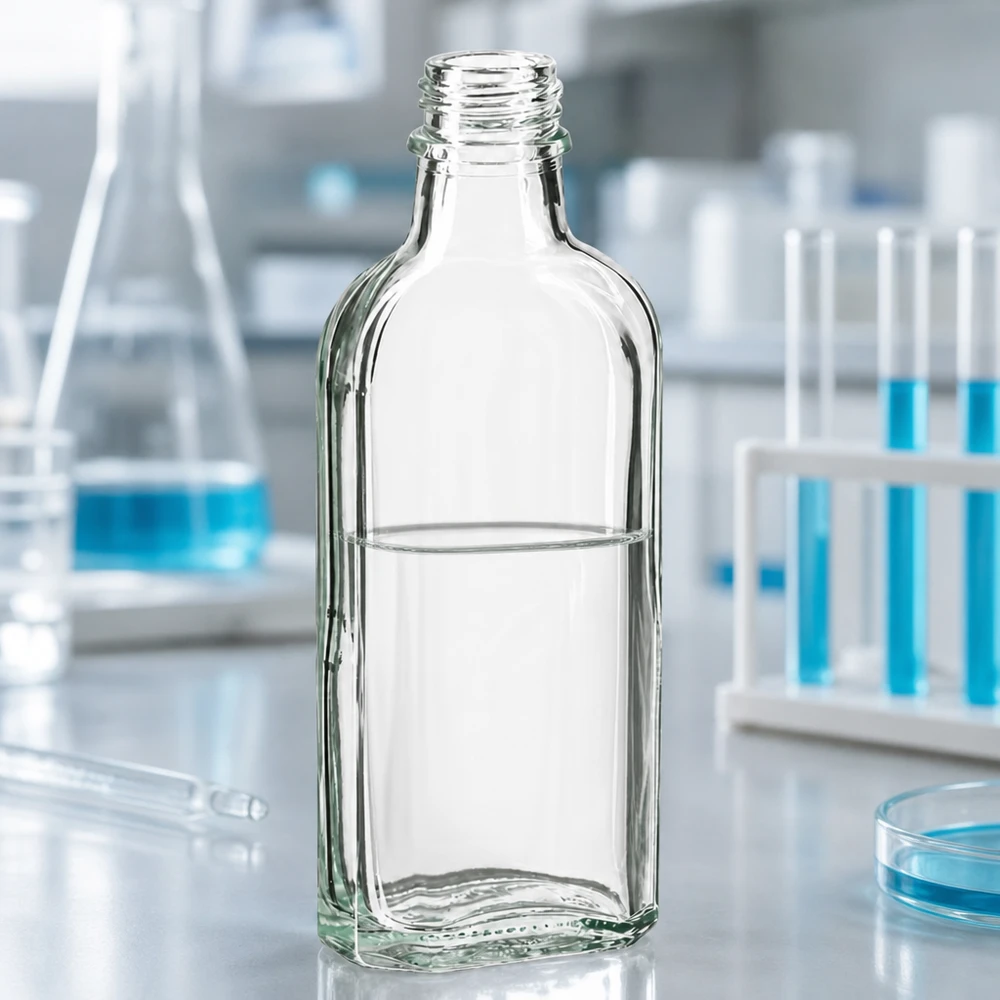 100 ml Meplatflasche klar DIN22 aus Weißglas für professionellen Labor- und Pharmabereich
