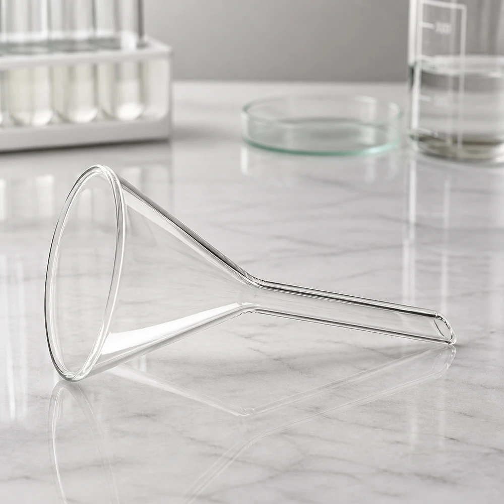 Trichter ø55mm Kalk-Soda, Winkel 60°, Kurzstil Glastrichter 55mm Durchmesser Kalk-Soda Glas 60 Grad Winkel Kurzstiel für professionelle Laboranwendungen