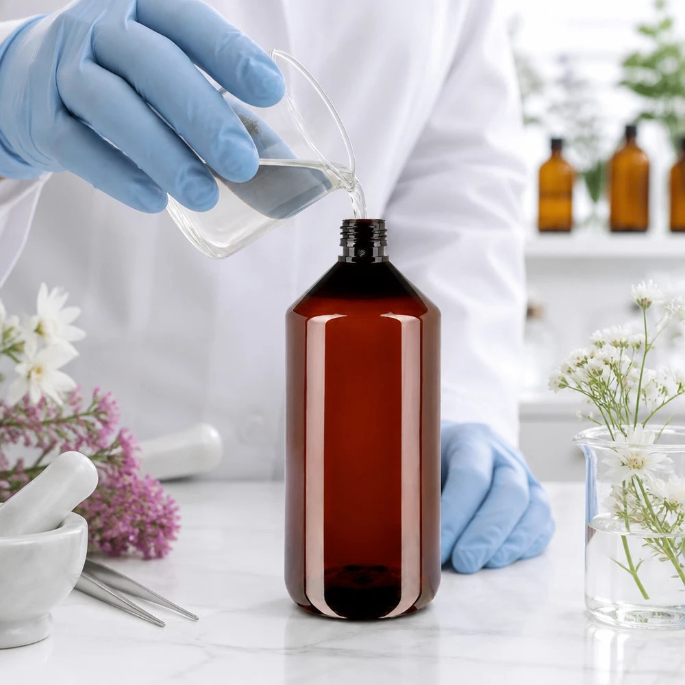PET Flasche 1000ml PP28 braun für Labor und Gewerbe professionelle Abfüllung von Flüssigkeiten