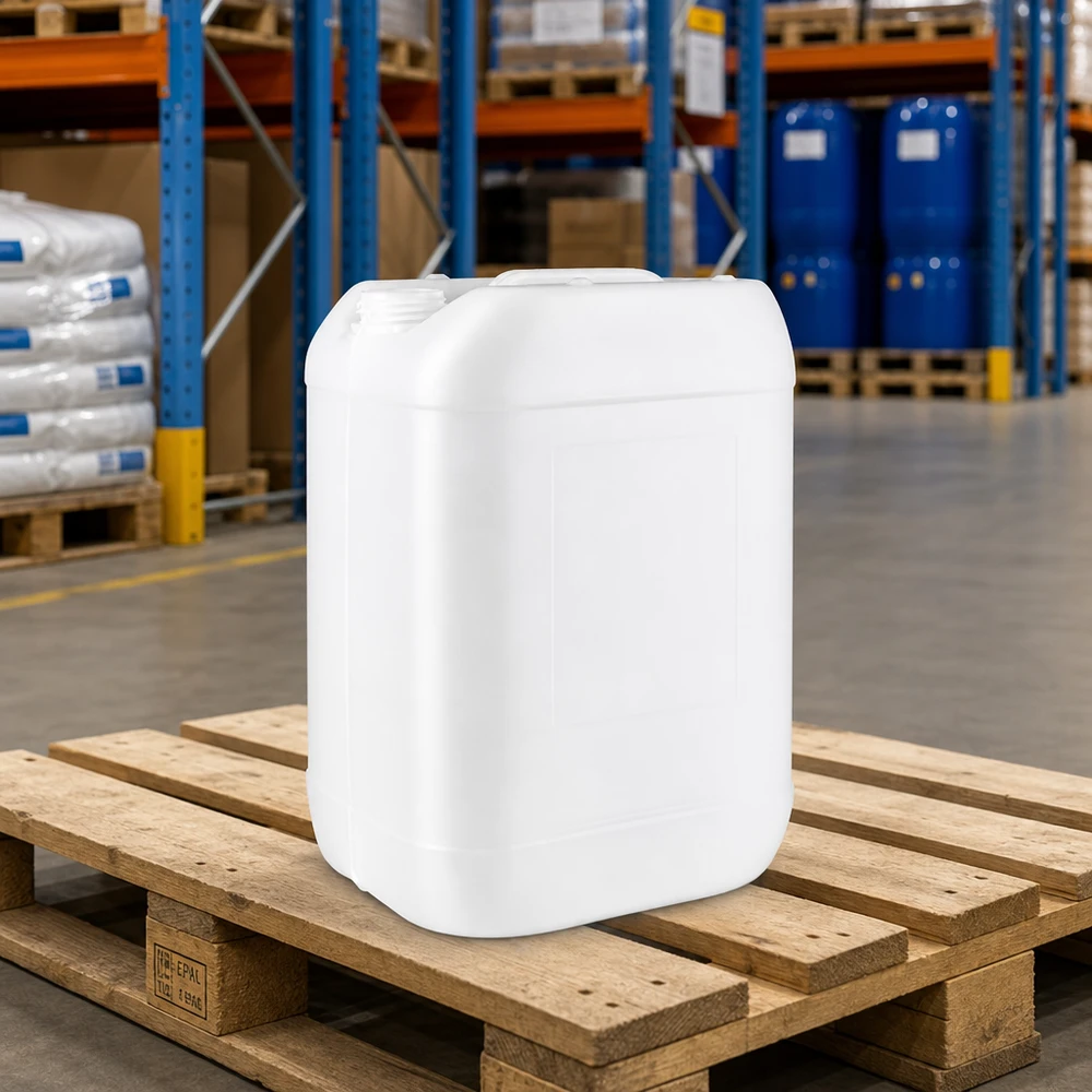 Kanister 25 Liter ohne Verschluss Weißer HDPE-Kanister 25 Liter ohne Verschluss auf Europalette im Lager für gewerblichen Einsatz