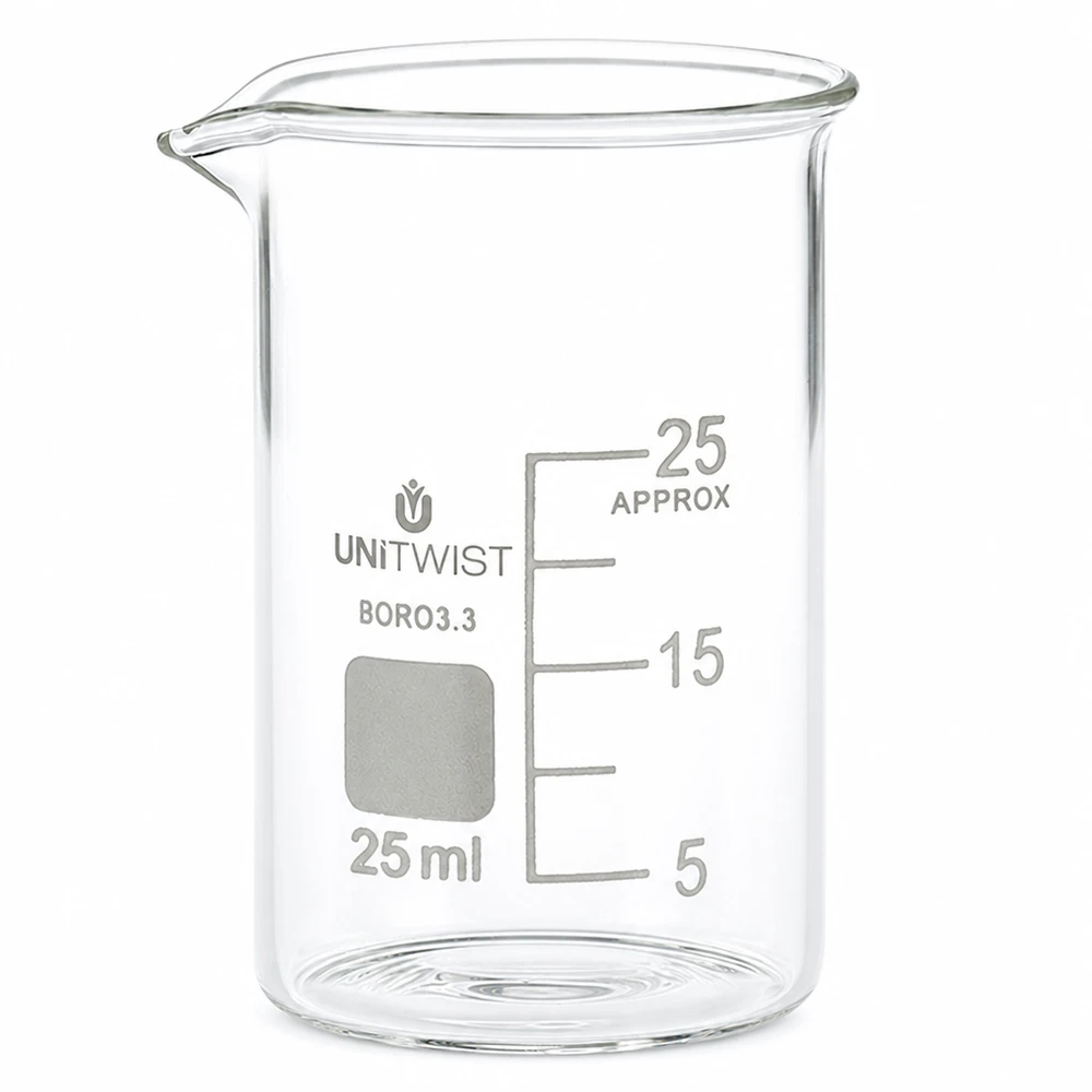 Becherglas 25ml Borosilikat, niedrige Form UNiTWIST Becherglas 25ml Borosilikat 3.3 niedrige Form UNiTWIST für professionellen Laboreinsatz