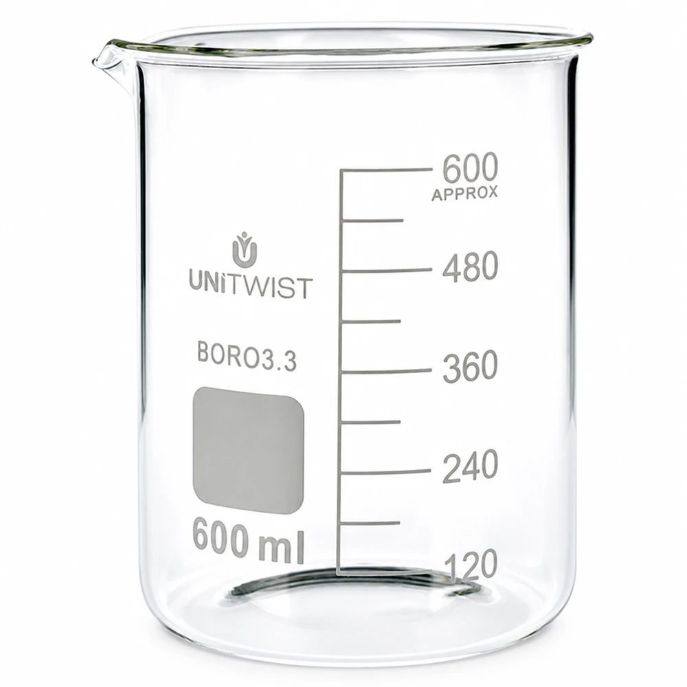 Becherglas 600ml Borosilikat 3.3 niedrige Form UNiTWIST für professionellen Laboreinsatz