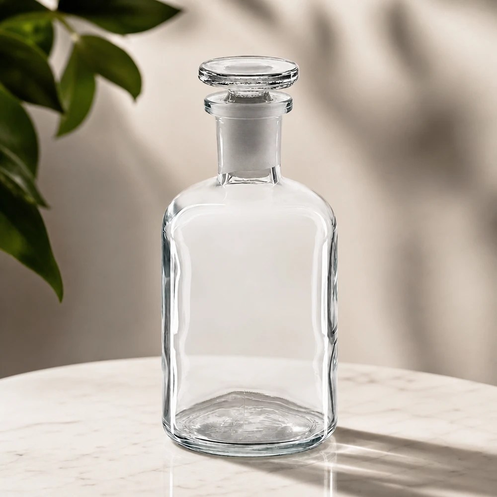 Rundschulterflasche 100ml klar Enghals Glasstopfen Rundschulterflasche 100ml klar Enghals mit Glasstopfen für professionelle Abfüllung Labor Pharma