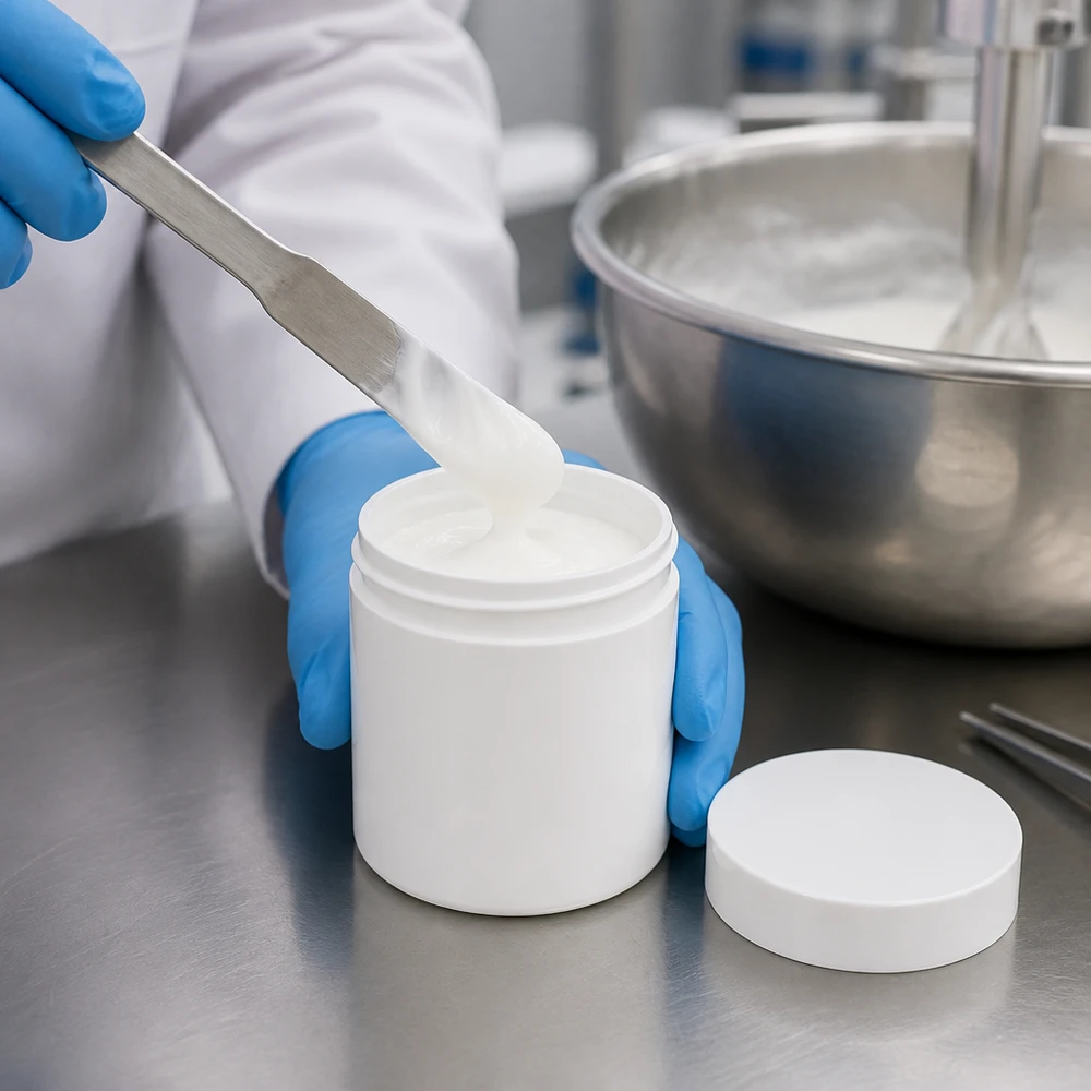 Salbenkruke 250g weiß mit weißem Schraubdeckel (Polypropylen) Salbenkruke 250g weiß PP Schraubdeckel pharmazeutische Abfüllung Labor Kosmetik Verpackung Großhandel