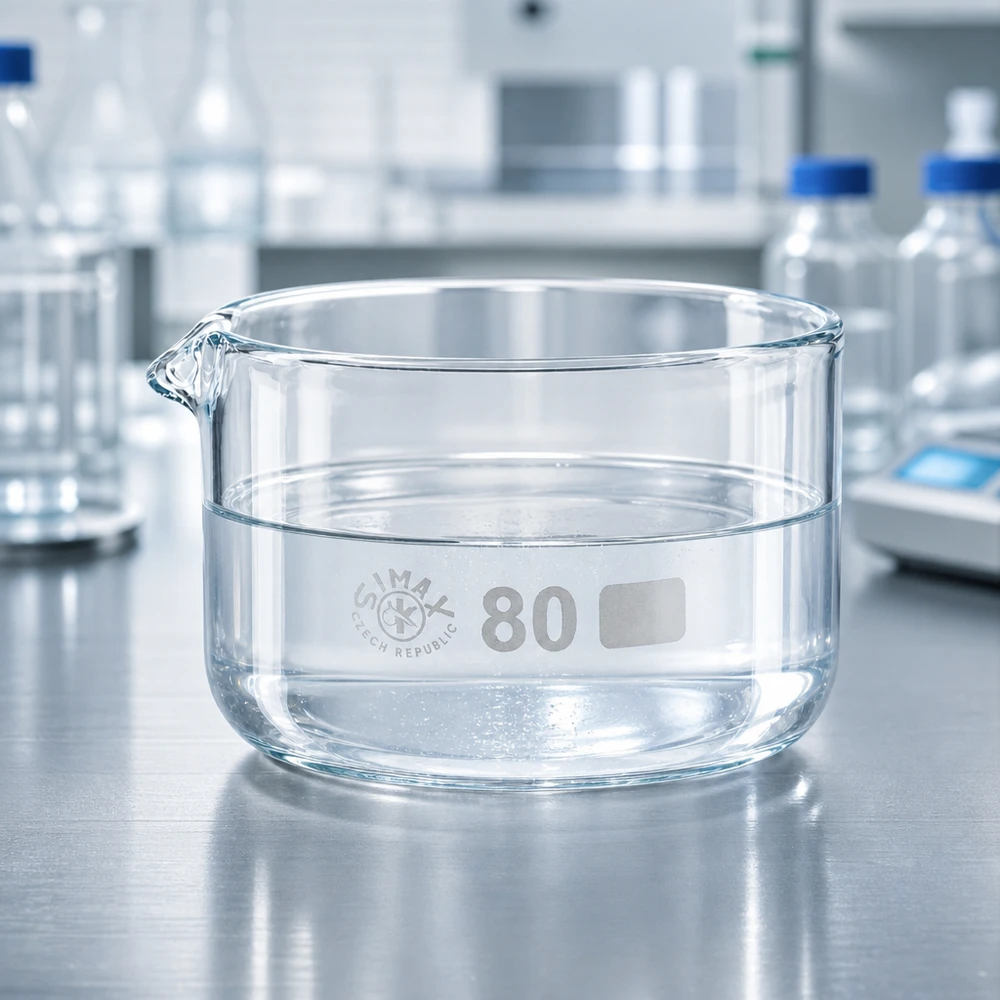 Kristallisierschale 150ml Borosilikatglas Ø80mm mit Ausguss für Labor und Industrie