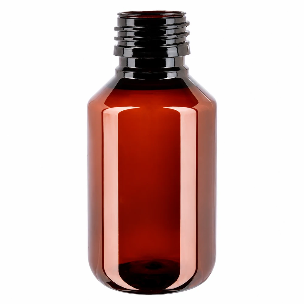 PET Flasche 100ml PP28 Braun ohne Verschluss für gewerbliche Abfüllung bei Pacadura