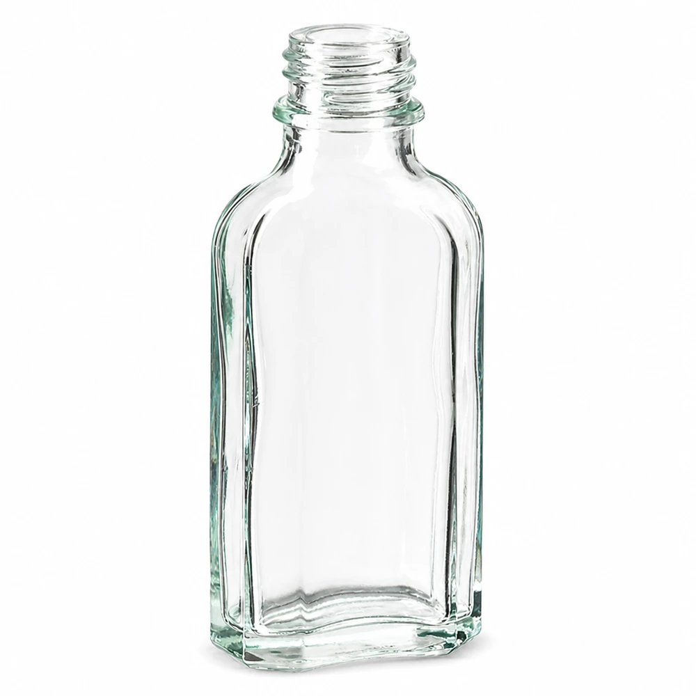 50 ml Meplatflasche klar DIN22 50 ml Meplatflasche klar aus Weißglas mit DIN22 Gewinde für gewerbliche Abfüllung