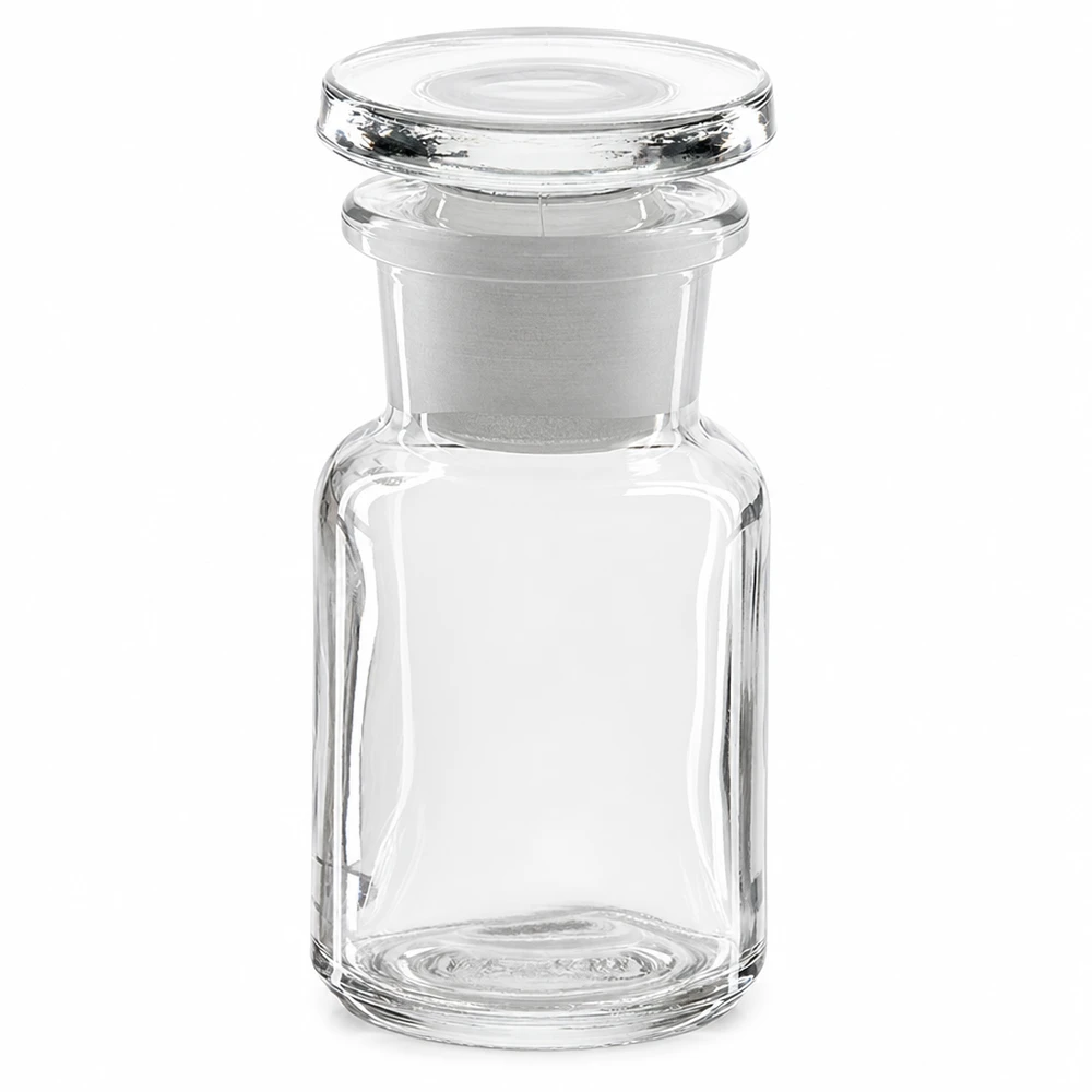 Rundschulterflasche 50ml Weithals klar Glas mit Glasstopfen für professionellen Labor- und Gewerbeeinsatz