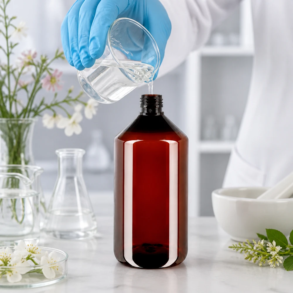 PET Flasche 750ml PP28 bernsteinfarben für gewerbliche Abfüllung im Labor