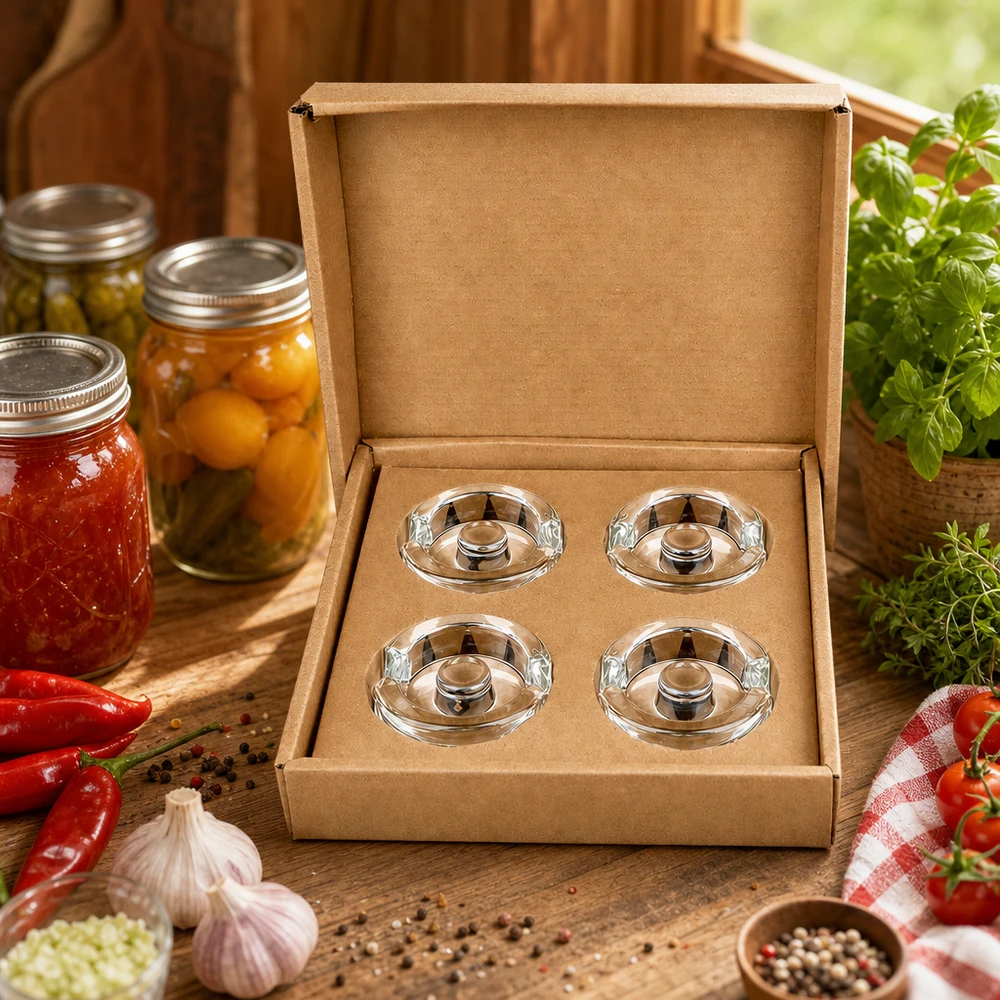UNiTWIST Fermentier-Glasgewichte 4er Set in Kartonbox mit Einmachgläsern Kräutern und frischem Gemüse für Gastronomie