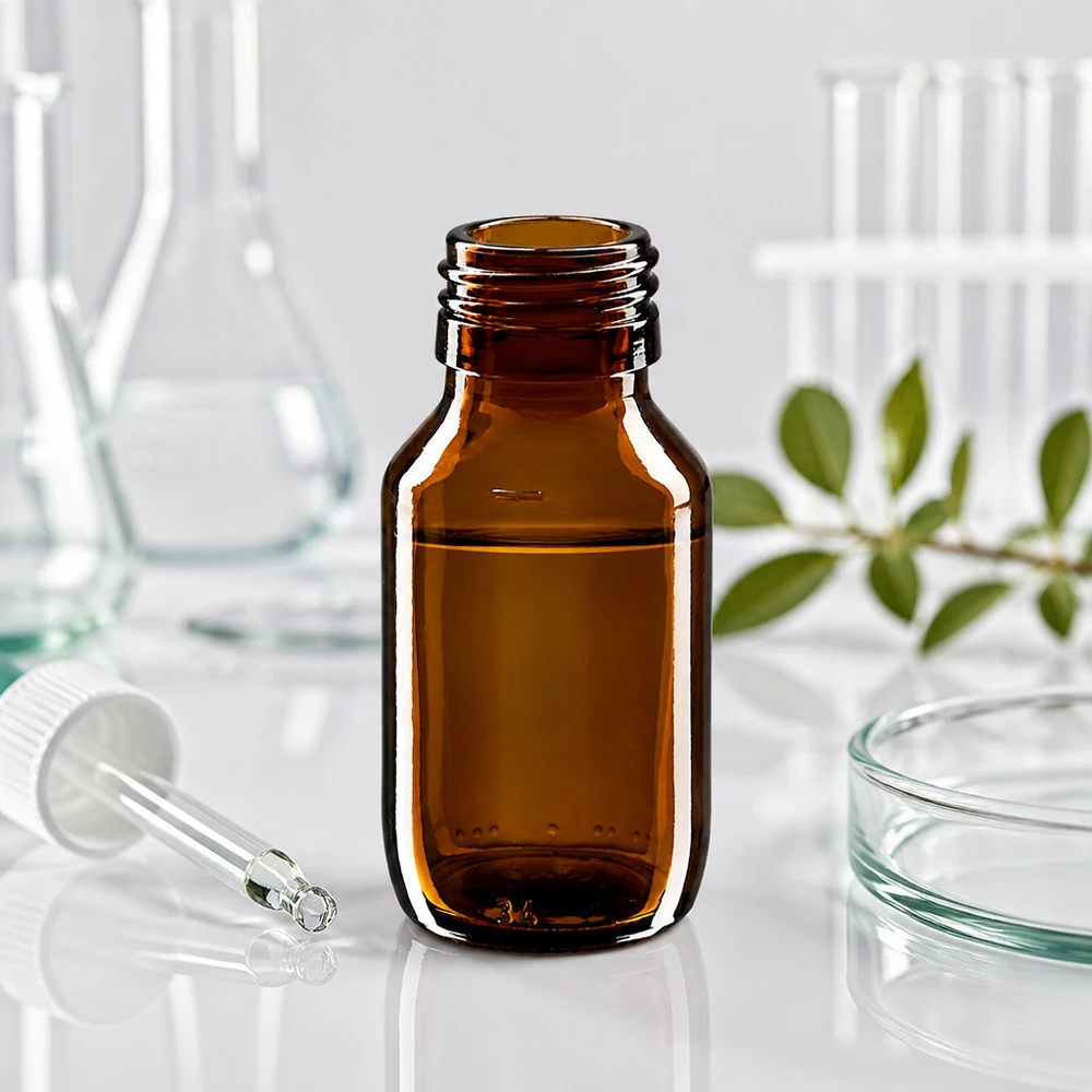 50ml Medizinflasche braun Glas PP28 Gewinde ohne Verschluss für pharmazeutische Anwendungen Apotheke Labor