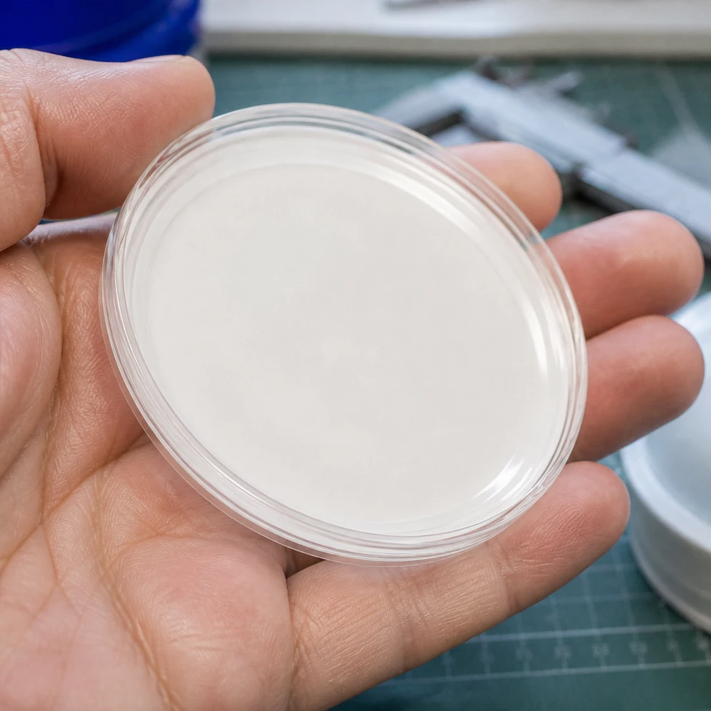 70mm BasicSeal Deckel weiss (TO70) UNiTWIST 70mm BasicSeal Schraubdeckel TO70 weiss aus Kunststoff in der Hand eines Fachhandelsnutzers