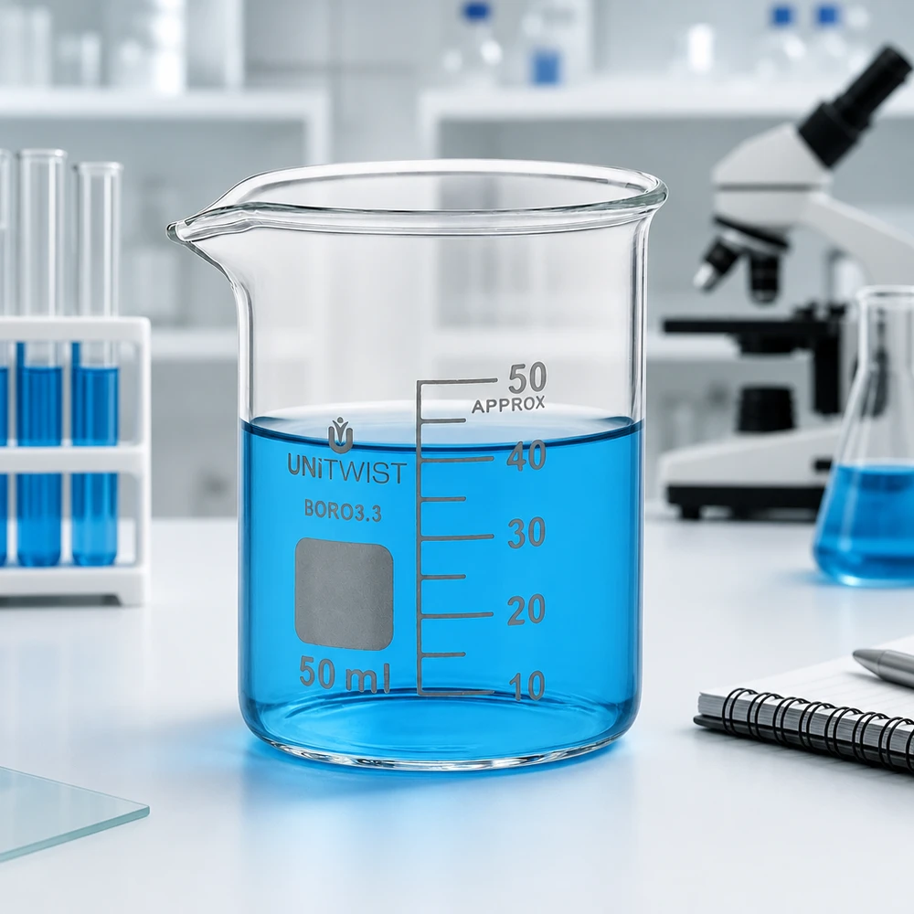 Becherglas 50ml Borosilikat, niedrige Form UNiTWIST Becherglas 50ml Borosilikat niedrige Form UNiTWIST für Labor und Gewerbe BORO3.3