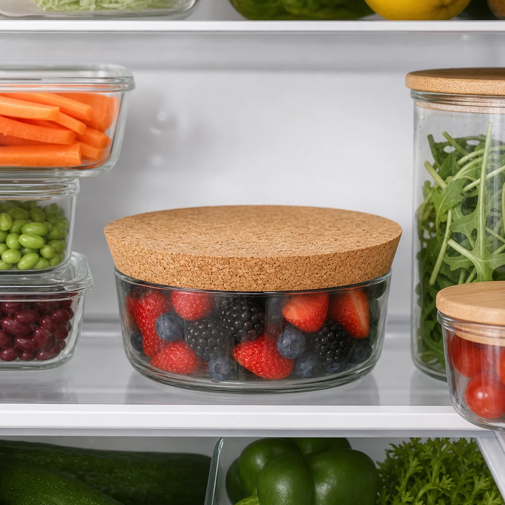 Korken für Öffnung 94mm WECK RR100 (ø90/104, H=20mm) WECK RR100 Korken im Kühlschrank Frischehaltung Beeren Gemüse professionelle Lebensmittellagerung 94mm Öffnung Naturkork