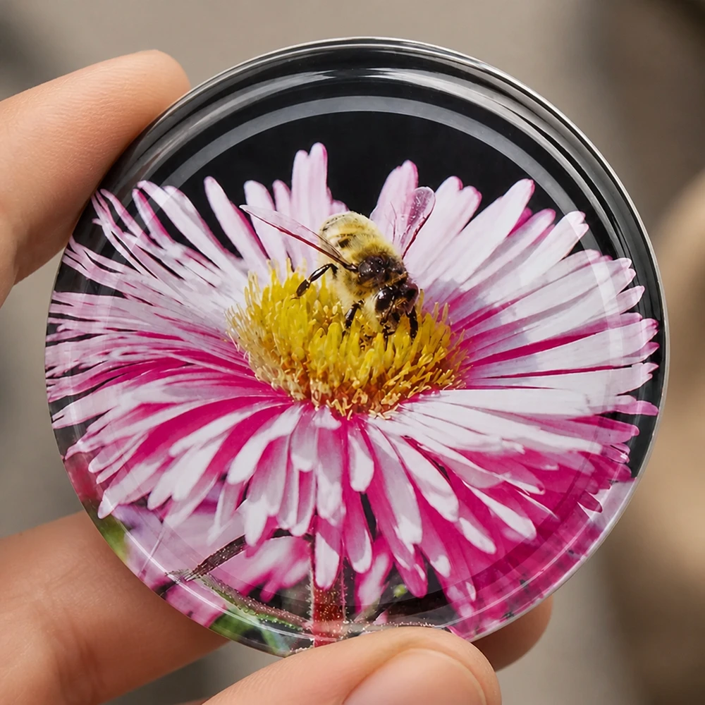 82mm BasicSeal TO82 Schraubdeckel mit Blütenmotiv Biene auf rosa Aster für Einmachgläser gewerblich