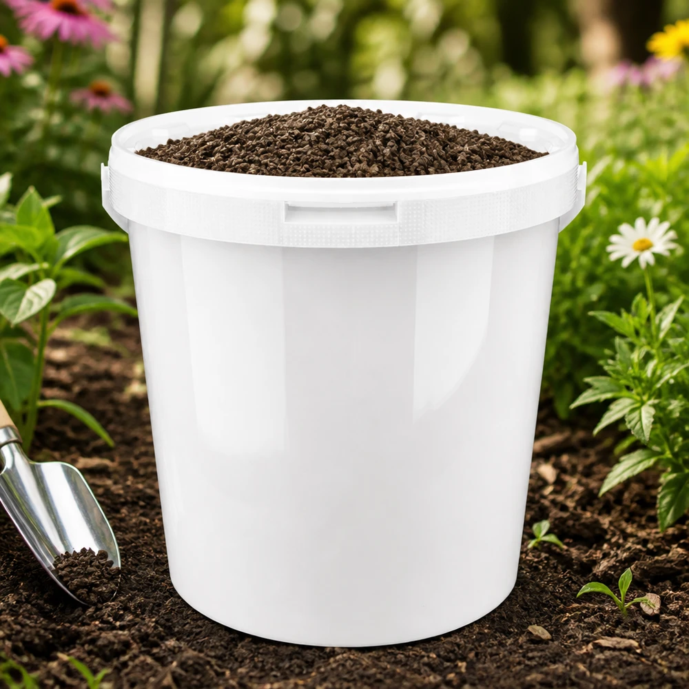 Eimer 10.7L aus weißem Kunststoff Polypropylen mit Deckel Weißer Kunststoffeimer 10,7L aus PP mit Deckel für gewerblichen Einsatz im Gartenbau