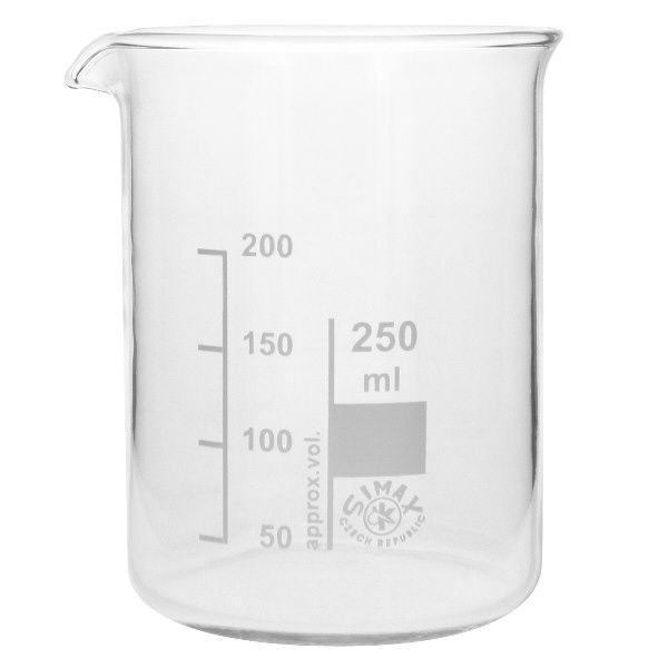 Becherglas 250ml niedrige Form aus Borosilikatglas für professionelle Laboranwendungen bei Pacadura.de