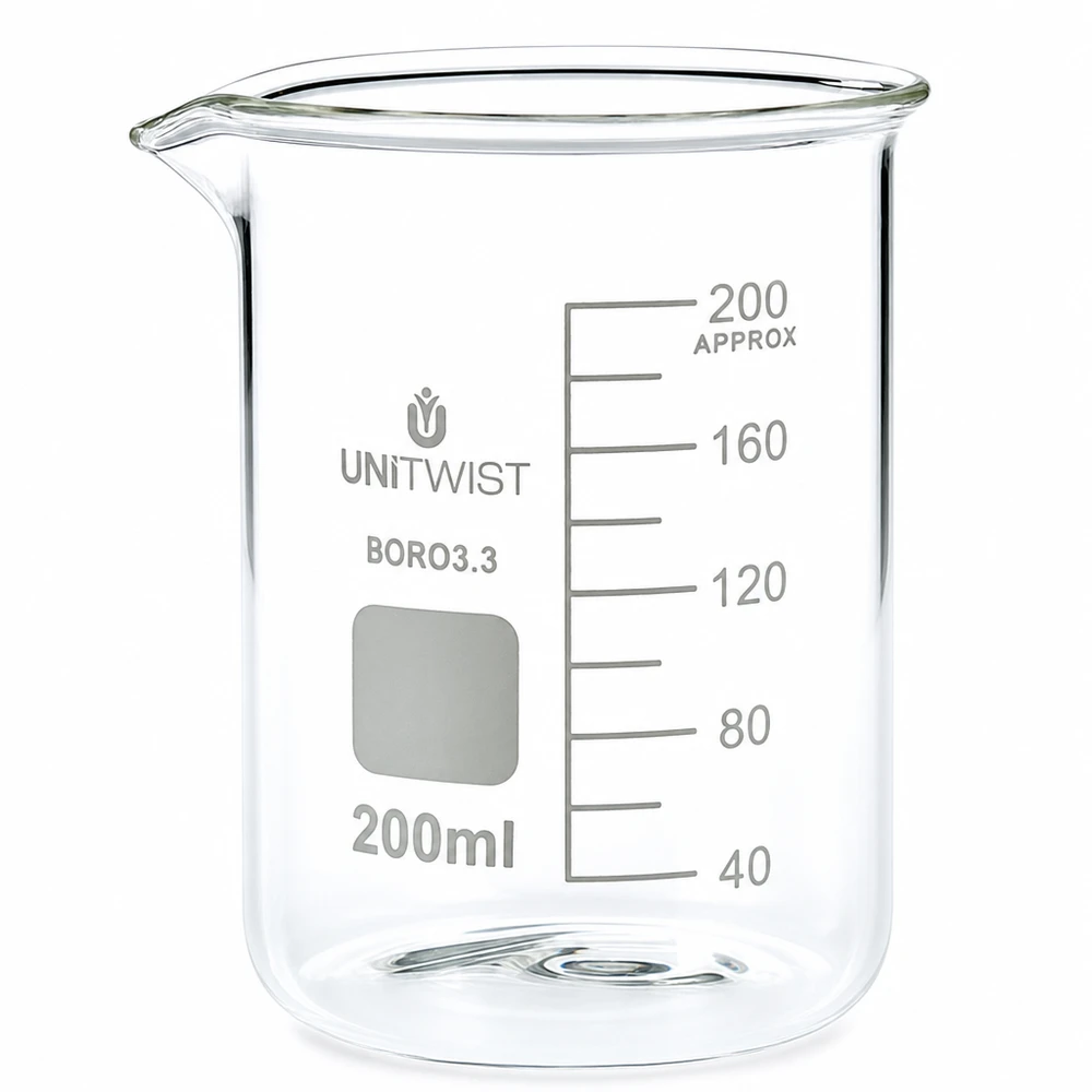 Becherglas 200ml Borosilikat, niedrige Form UNiTWIST Becherglas 200ml Borosilikat 3.3 niedrige Form UNiTWIST für Labor und Gewerbe