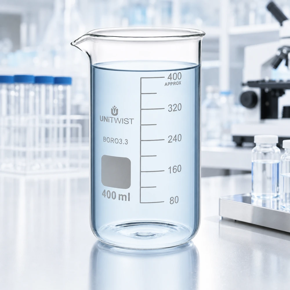 Becherglas 400ml Borosilikat, hohe Form UNiTWIST Becherglas 400ml Borosilikat hohe Form UNITWIST für Labor und Gewerbe mit Graduierung