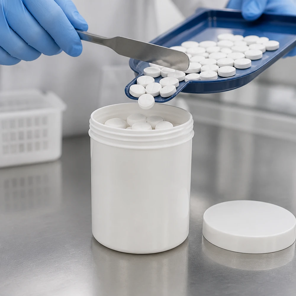 Salbenkruke 75g weiß mit weißem Schraubdeckel (Polypropylen) Salbenkruke 75g weiß PP mit Schraubdeckel für pharmazeutische Abfüllung im Labor