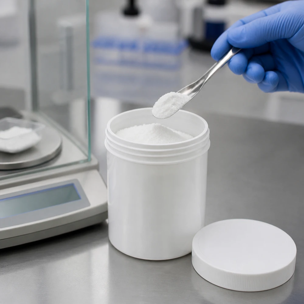 Salbenkruke 500g weiß PP mit Schraubdeckel für professionelle Laborabfüllung pharmazeutischer Pulver
