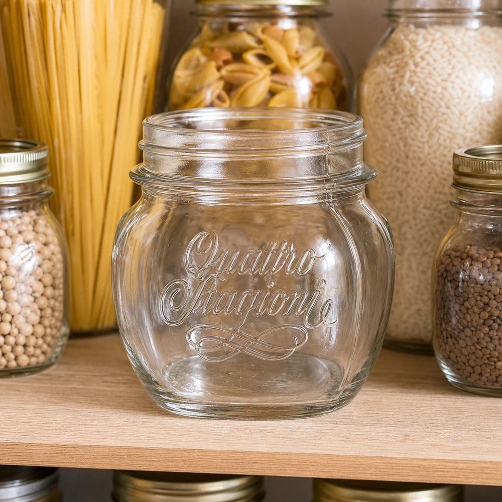300ml Rundglas "Quattro Stagioni" QS70mm 300ml Quattro Stagioni Haushaltsglas aus klarem Glas mit Schraubdeckel für Küchen Aufbewahrung und Vorratshaltung
