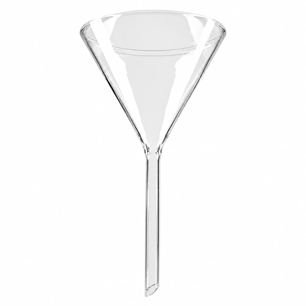 Glastrichter Kalk-Soda 100mm Durchmesser 60° Winkel Kurzstiel für professionelle Laboranwendung bei Pacadura
