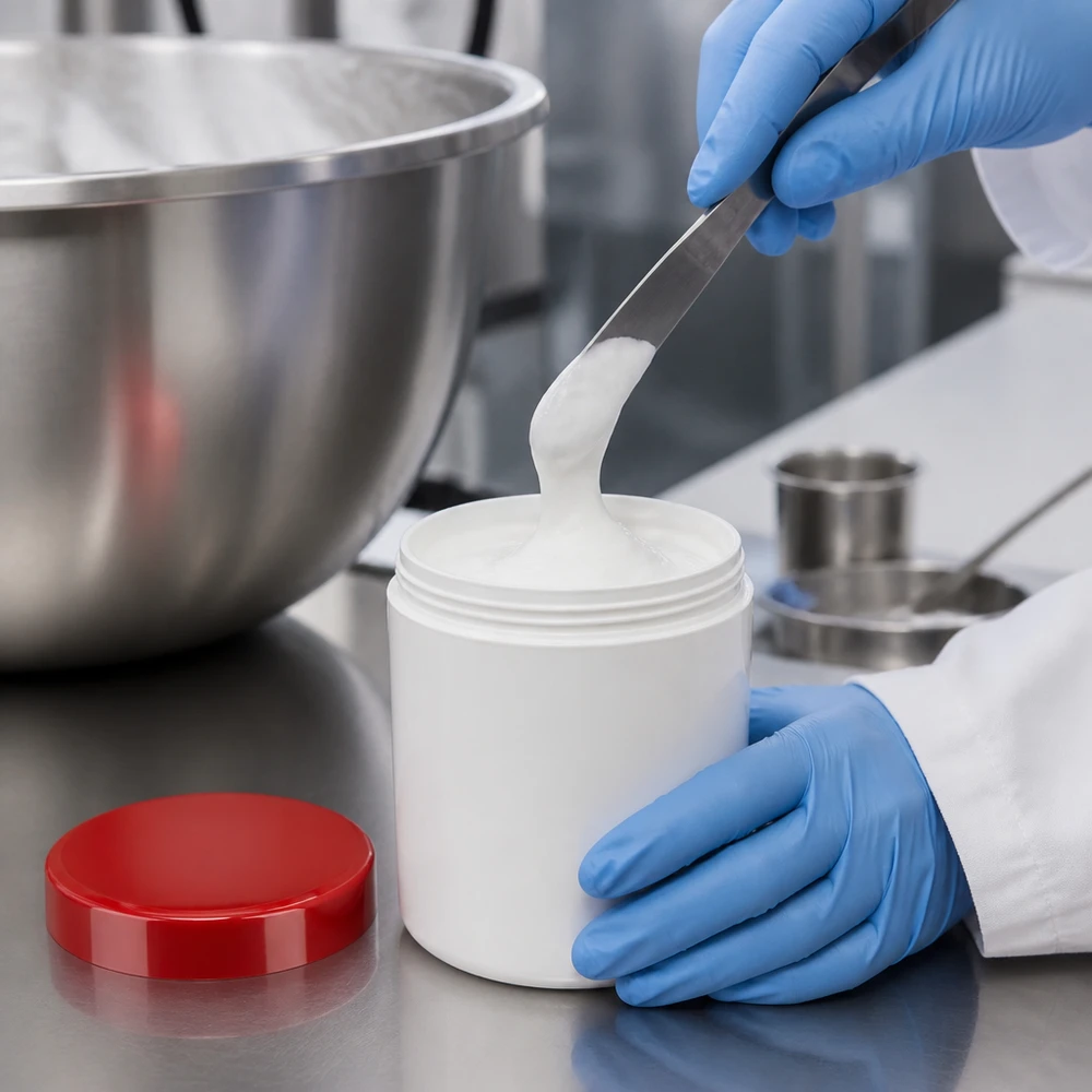 Weiße PP-Salbenkruke 100ml mit rotem Schraubdeckel für professionelle Kosmetik- und Pharmaanwendungen