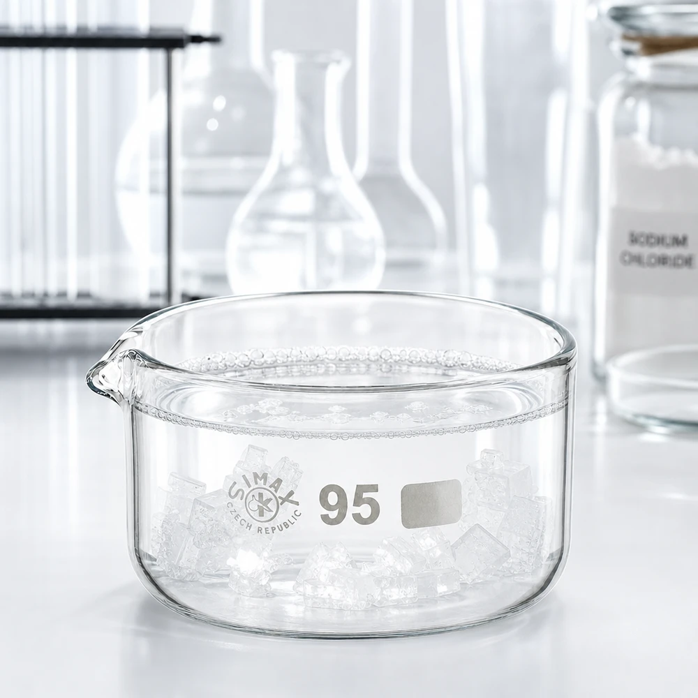 300ml Kristallisierschale mit Ausguss Borosilikat ø95mm Simax Kristallisierschale 300ml Borosilikatglas Ø95mm mit Ausguss für Labor und Gewerbe