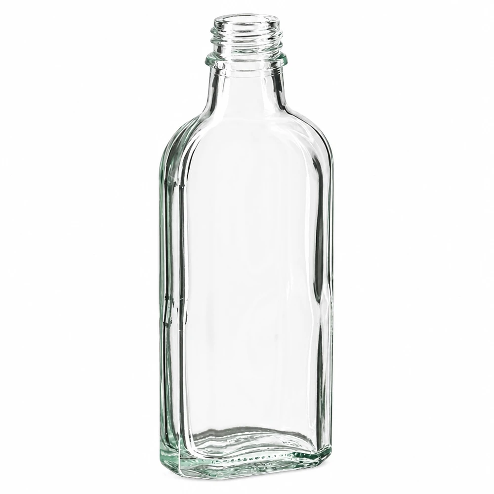 100 ml Meplatflasche klar DIN22 100 ml Meplatflasche klar aus Glas mit DIN22 Gewinde für gewerbliche Abfüllung