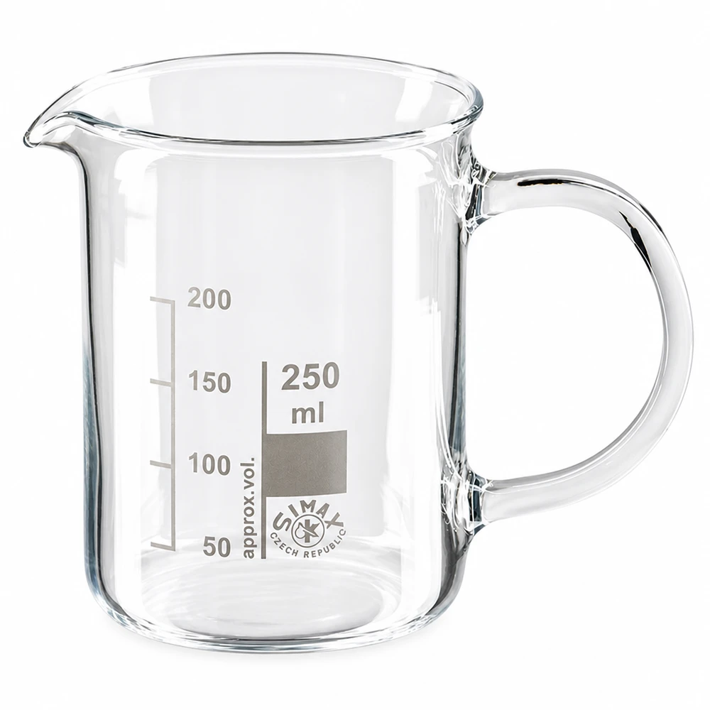 Becherglas 250ml Borosilikatglas, mit Henkel Becherglas 250ml Borosilikatglas mit Henkel und Skala für professionellen Laboreinsatz von Simax