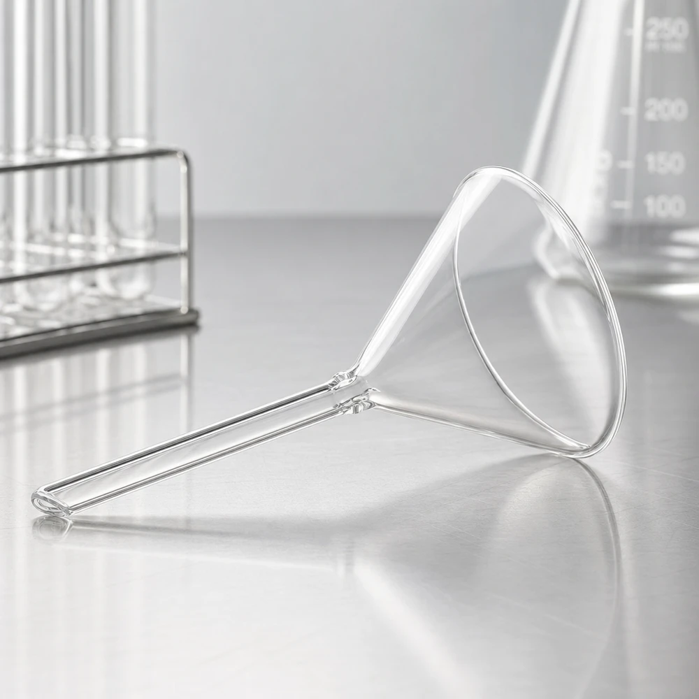Glastrichter 70mm Durchmesser Kalk-Soda-Glas 60° Winkel Kurzstiel für professionelle Laboranwendungen