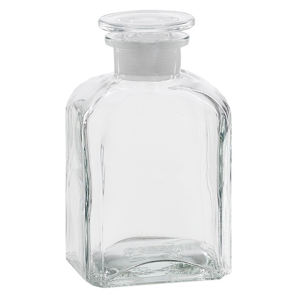 Vierkantflasche 500ml klar Weithals Glasstopfen