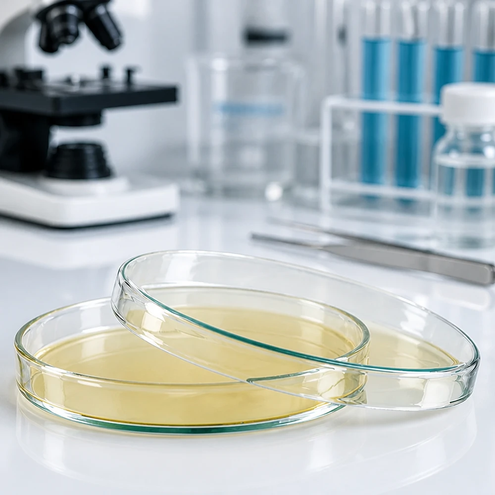Petrischale 120x20mm aus Borosilikatglas für mikrobiologische Laboranwendungen mit Nährboden befüllt