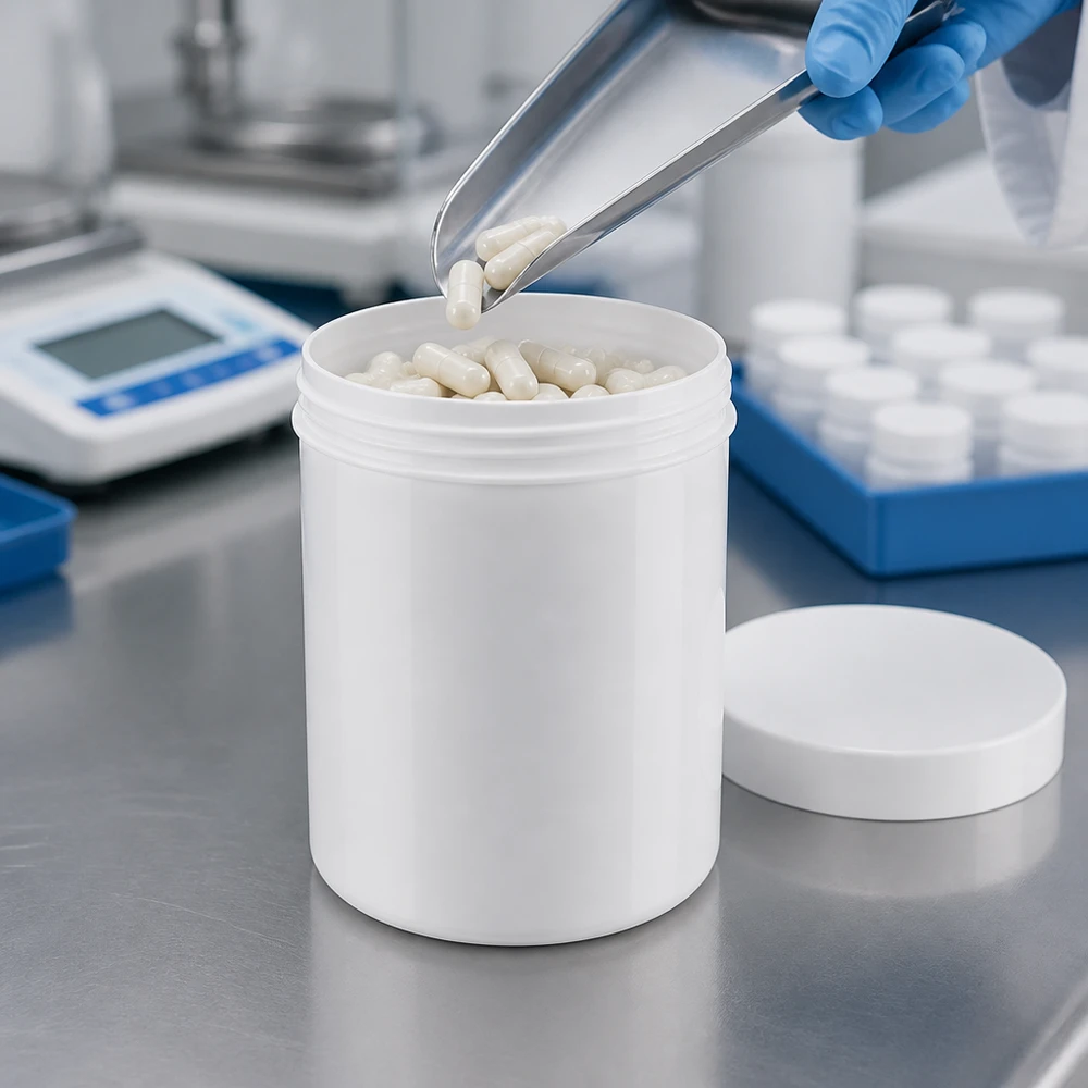 Salbenkruke 75g weiß mit weißem Schraubdeckel (Polypropylen) Salbenkruke 75g weiß PP-Kunststoff mit Schraubdeckel für pharmazeutische und kosmetische Abfüllung