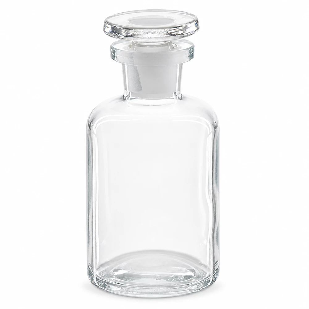 Rundschulterflasche 50ml klar Enghals Glasstopfen Rundschulterflasche 50ml klar Enghals mit Glasstopfen für professionellen Laboreinsatz